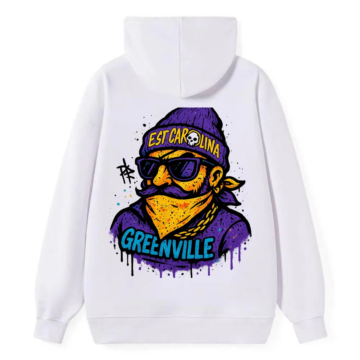 Greenville Pirate wearing East Carolina beanie with skull patch - Classic Pullover Hoodie - White