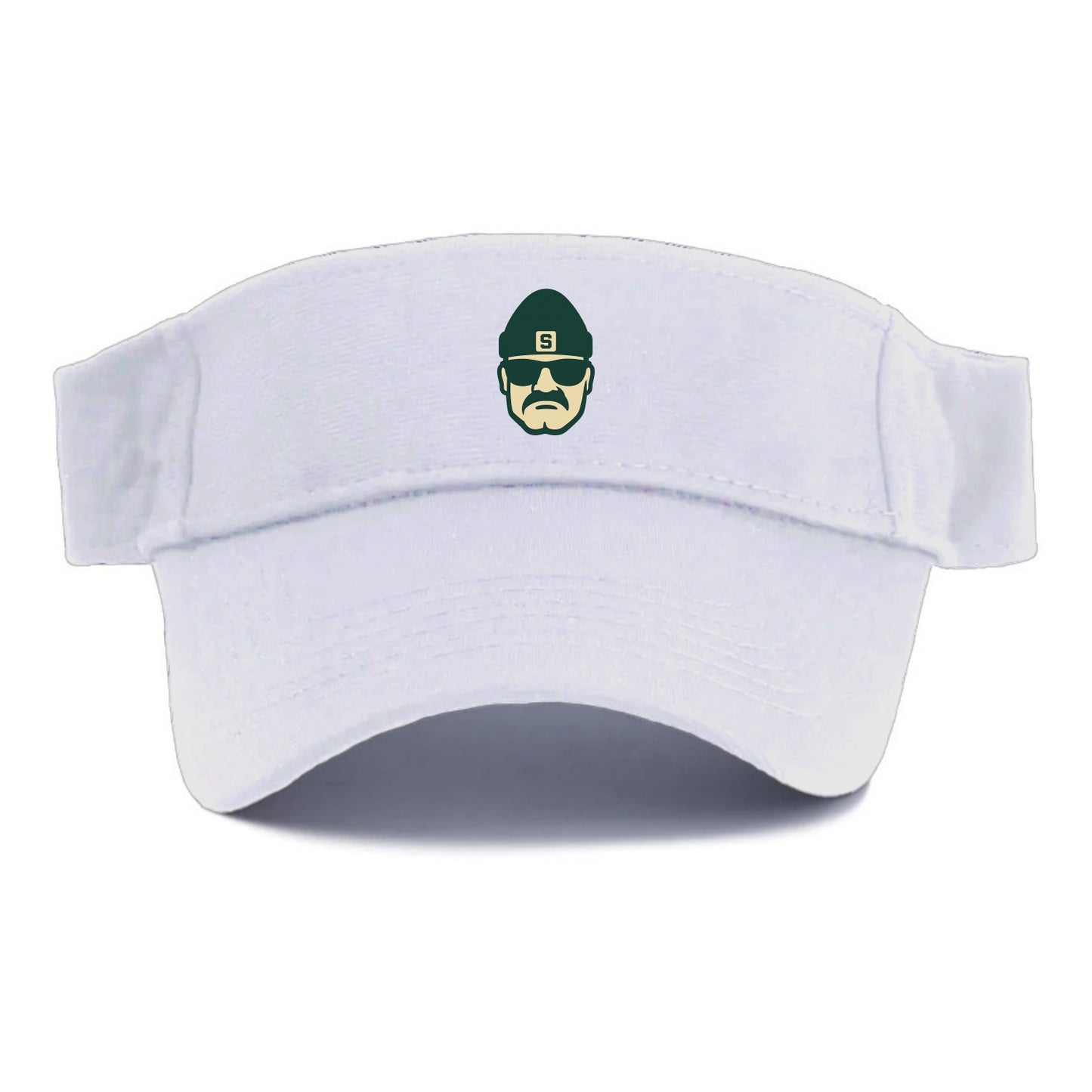 East Lansing Spartan wearing Michigan State beanie with S patch - Visor - White