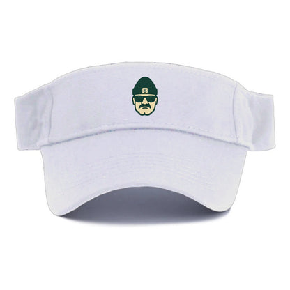 East Lansing Spartan wearing Michigan State beanie with S patch - Visor - White