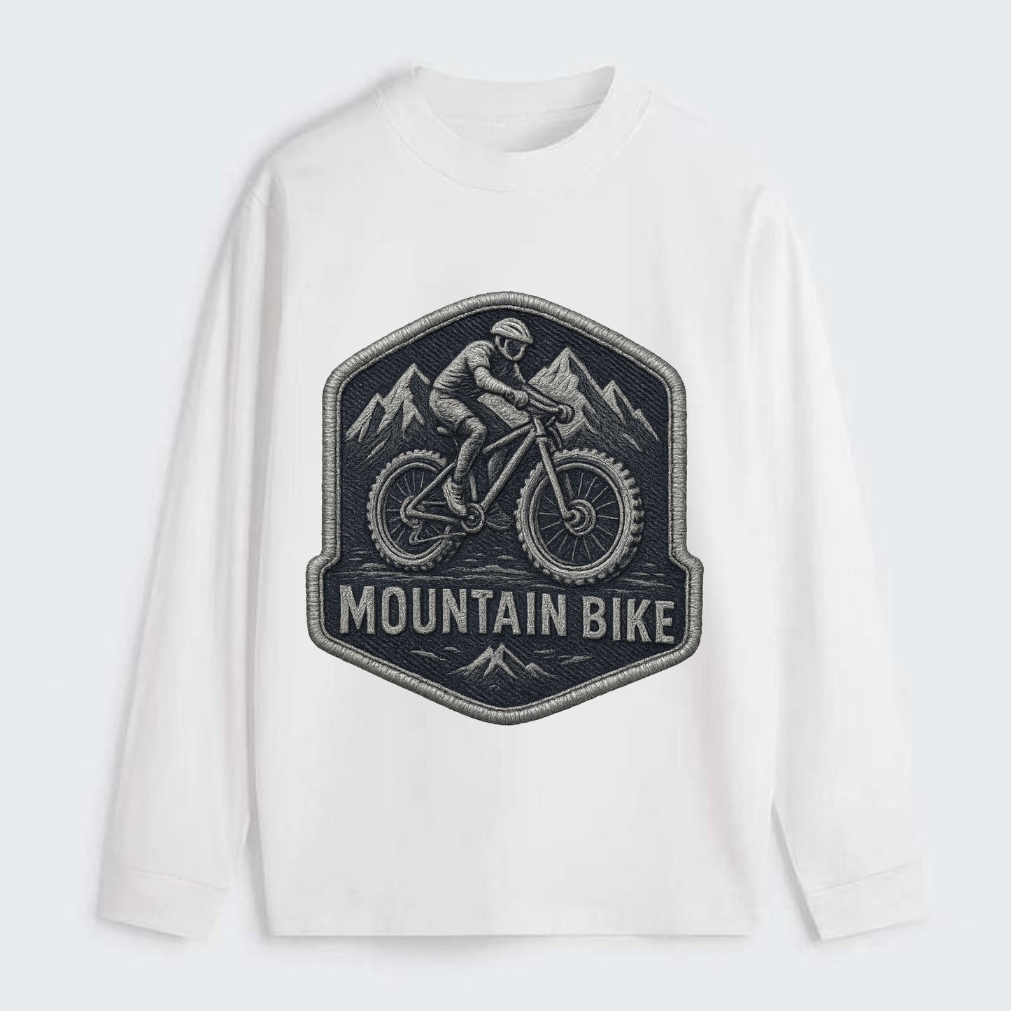 Mountain bike with rugged tires - cyclist badge - Classic Long Sleeve Shirt - White