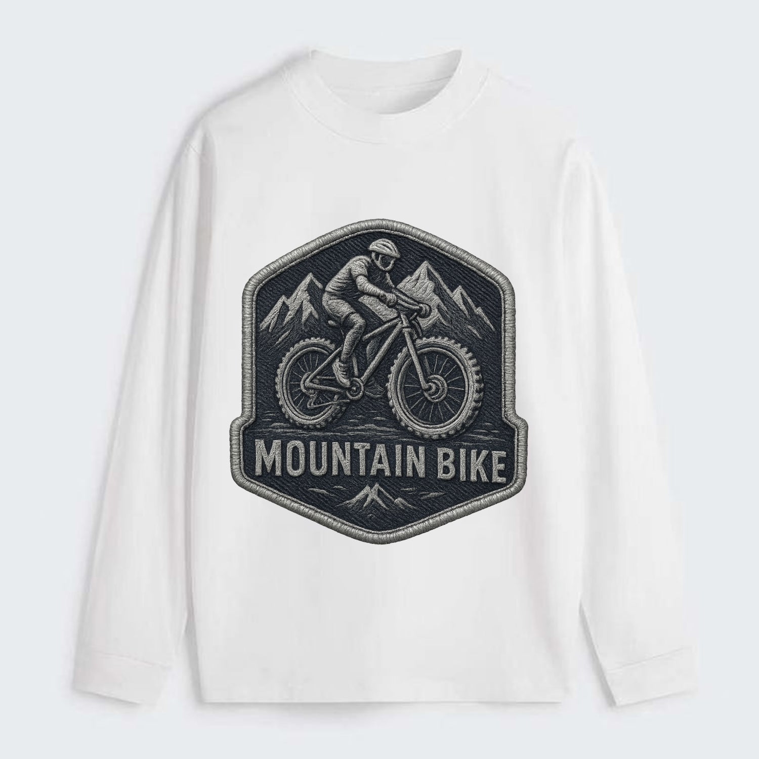 Mountain bike with rugged tires - cyclist badge - Classic Long Sleeve Shirt - White