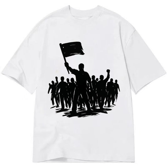 Crowd of protesters marching - solidarity movement ink painting - Classic T-shirt - White