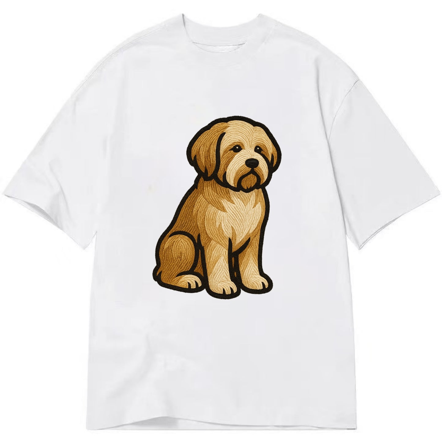 Tibetan Terrier - Gold and white embroidered sitting pose - Classic T-shirt - White