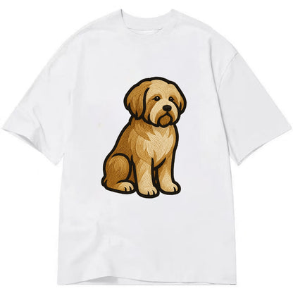 Tibetan Terrier - Gold and white embroidered sitting pose - Classic T-shirt - White