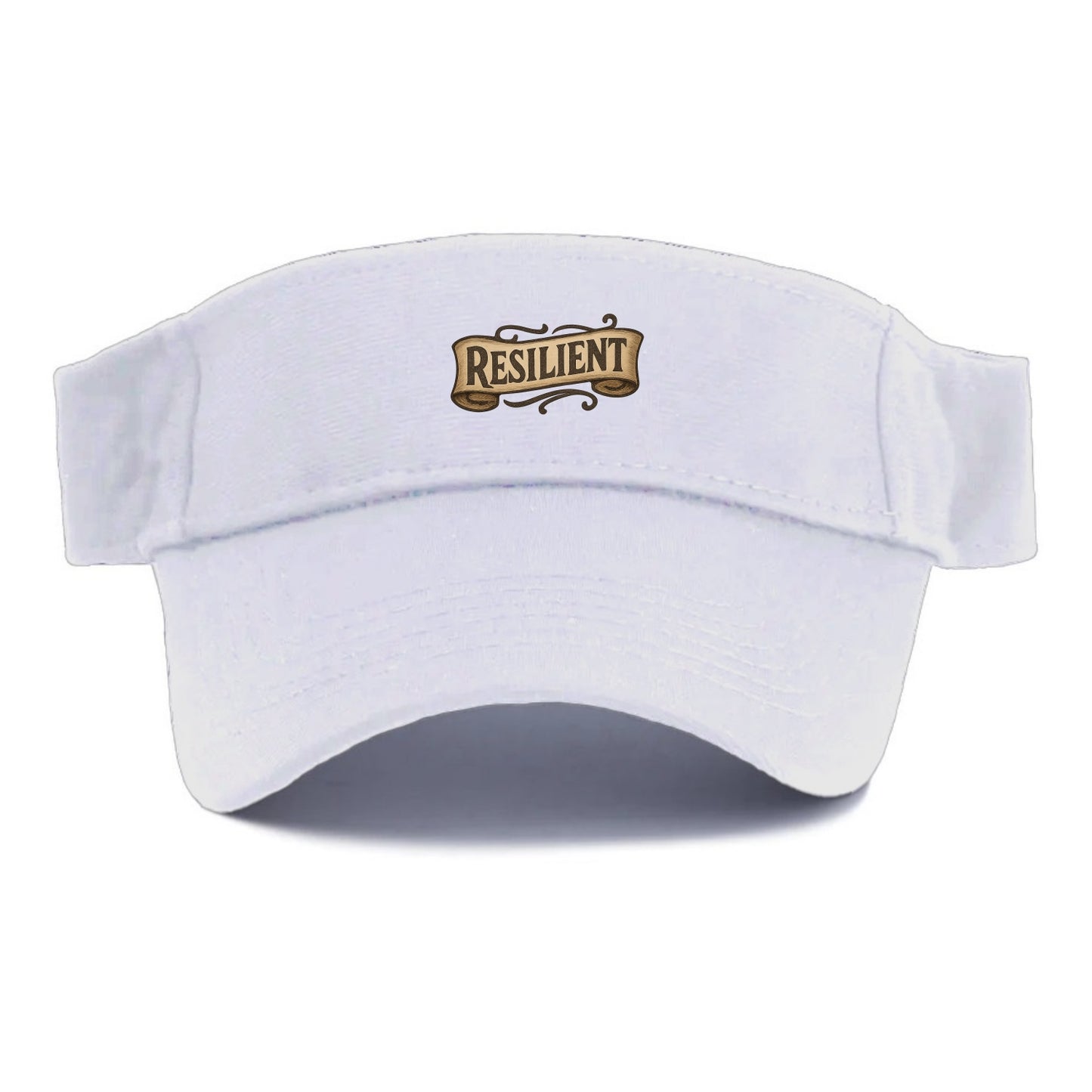 Bold typography design - "RESILIENT" - bouncing back, unbreakable spirit - Visor - White
