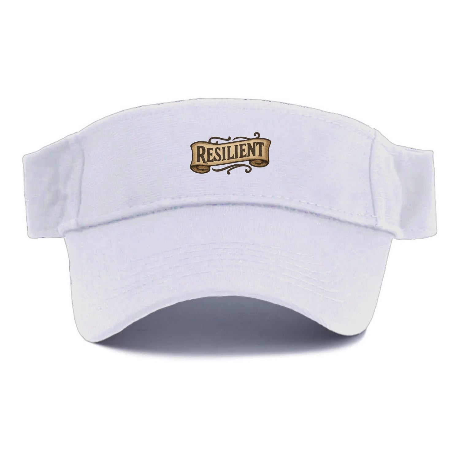 Bold typography design - "RESILIENT" - bouncing back, unbreakable spirit - Visor - White