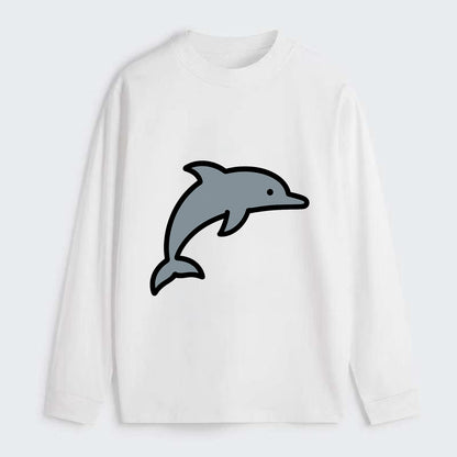 Bottlenose Dolphin - Gray jumping pose flat side profile - Classic Long Sleeve Shirt - White
