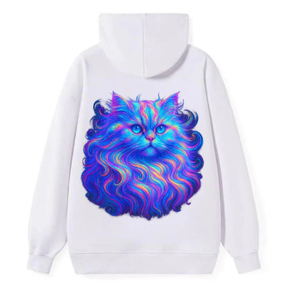 Luxurious Persian cat with flowing fur that refracts into rainbow prisms, - Classic Pullover Hoodie - White