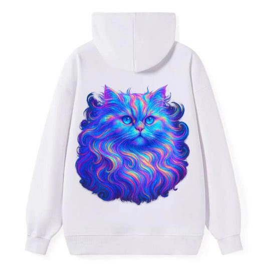 Luxurious Persian cat with flowing fur that refracts into rainbow prisms, - Classic Pullover Hoodie - White