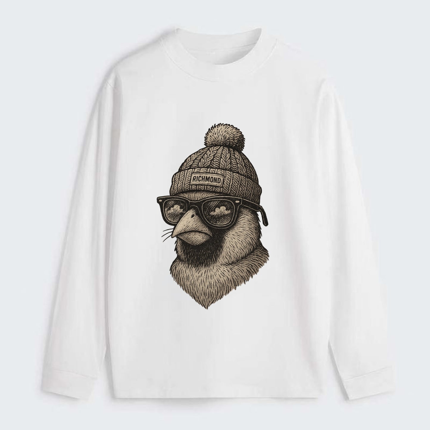 Virginia Cardinal wearing Richmond beanie with pom pom and wayfarer - Classic Long Sleeve Shirt - White