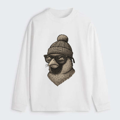 Virginia Cardinal wearing Richmond beanie with pom pom and wayfarer - Classic Long Sleeve Shirt - White