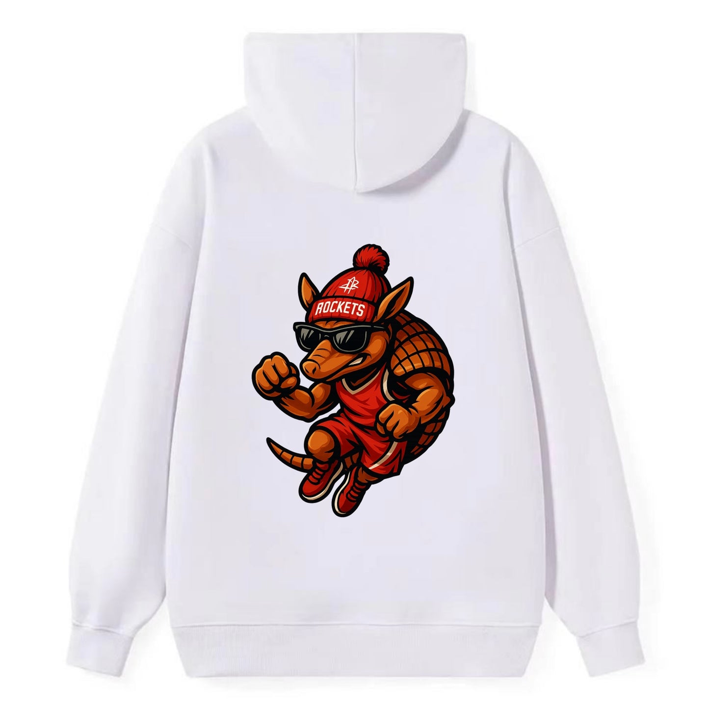 Houston Armadillo wearing Rockets red and silver beanie with rocket ship - Classic Pullover Hoodie - White