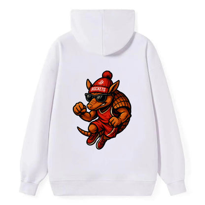 Houston Armadillo wearing Rockets red and silver beanie with rocket ship - Classic Pullover Hoodie - White