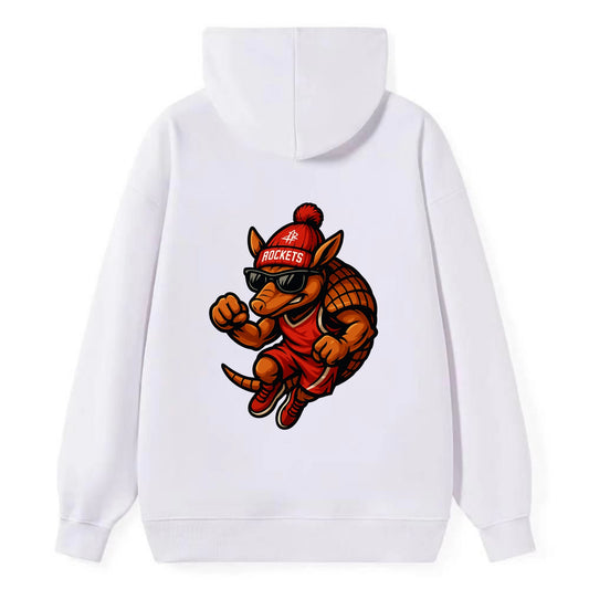 Houston Armadillo wearing Rockets red and silver beanie with rocket ship - Classic Pullover Hoodie - White