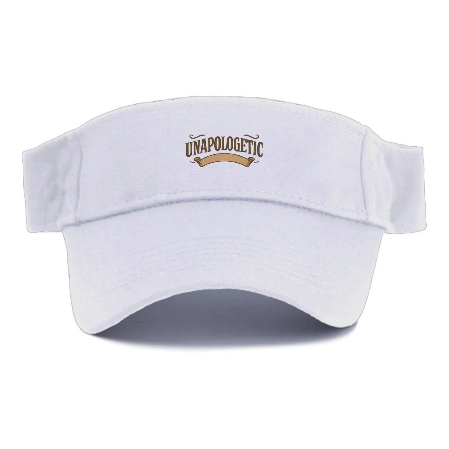 Bold typography design - "UNAPOLOGETIC" - no regrets, owning it - Visor - White