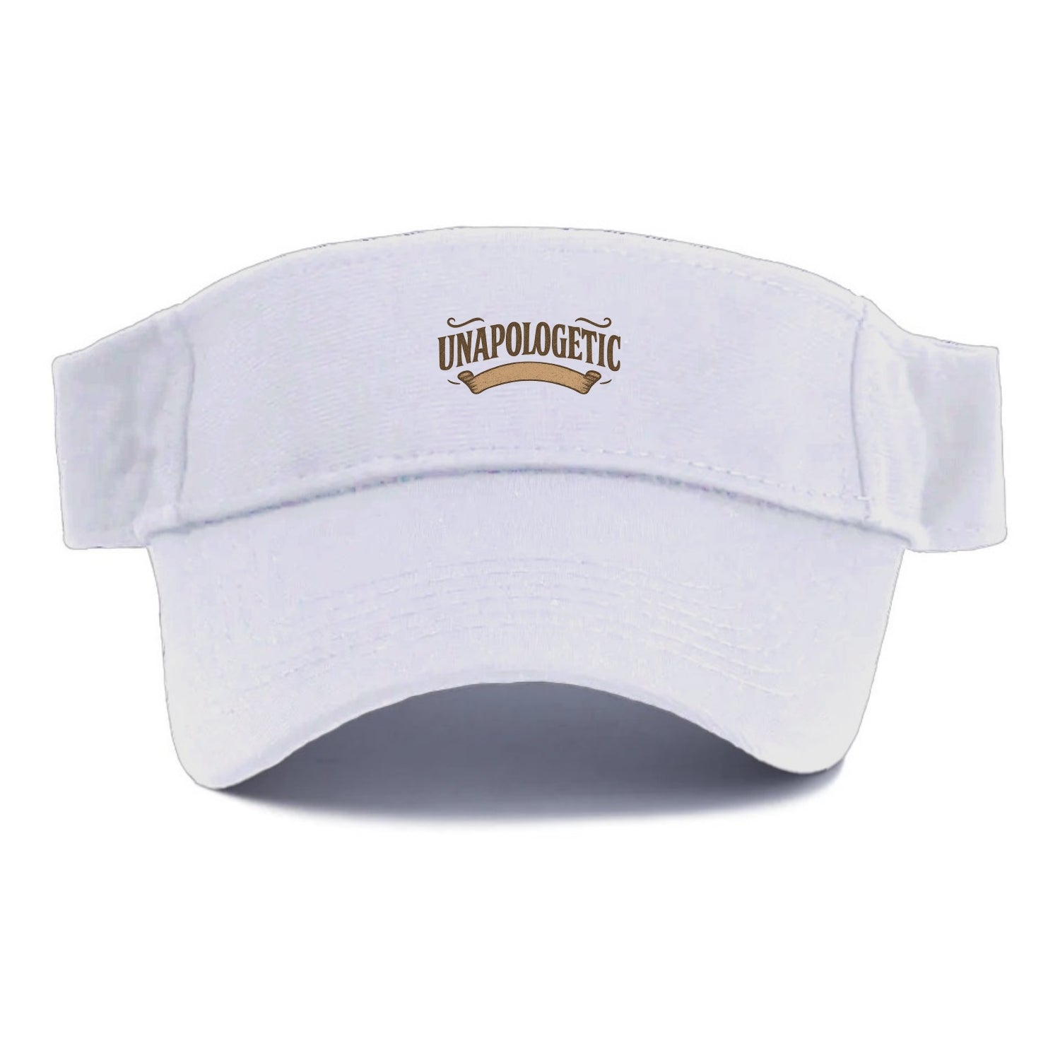 Bold typography design - "UNAPOLOGETIC" - no regrets, owning it - Visor - White