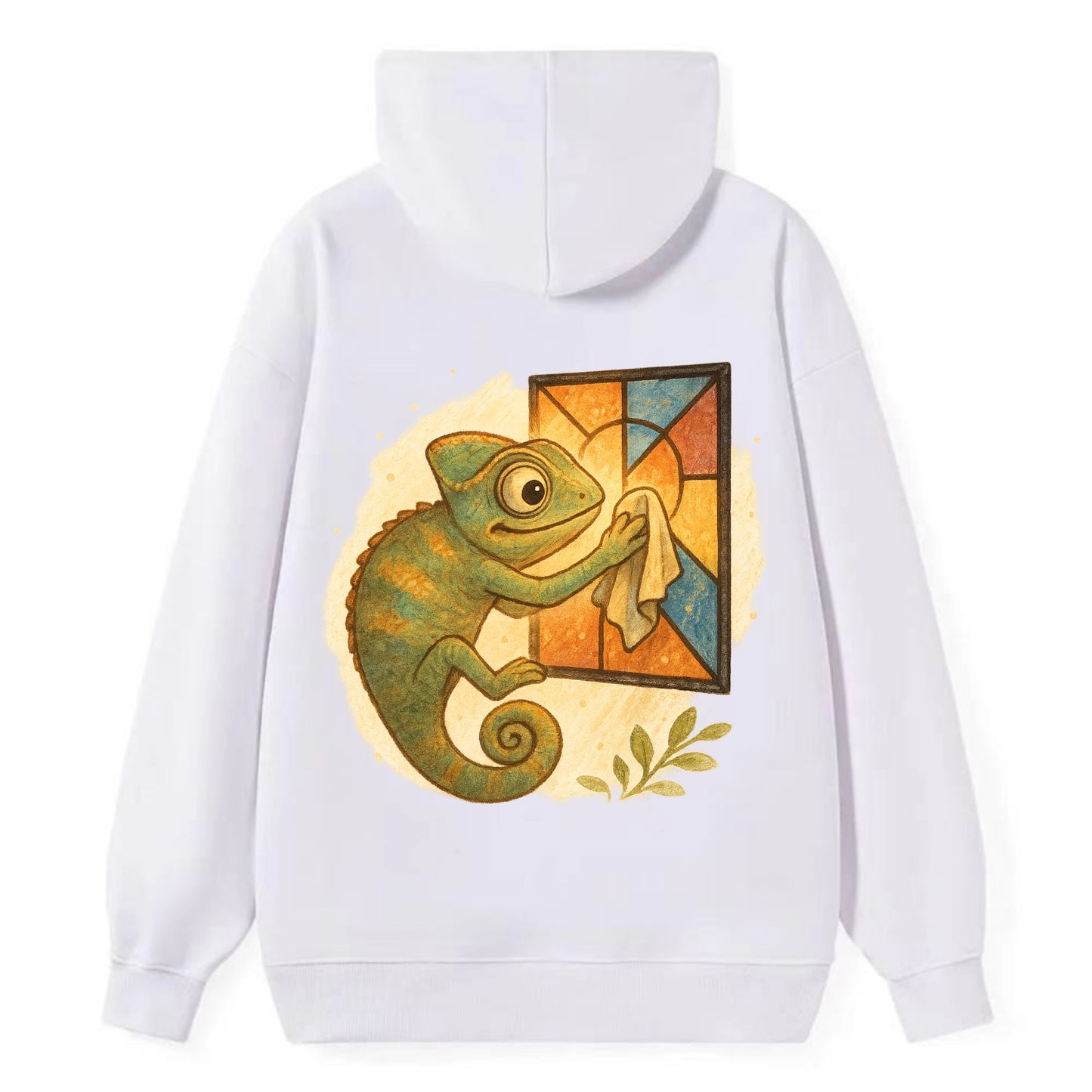 Chameleon blending into a stained-glass window it is polishing with - Classic Pullover Hoodie - White