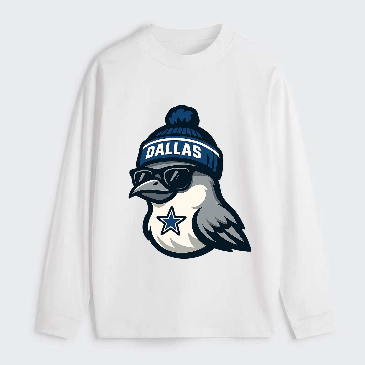 Dallas Mockingbird wearing Cowboys beanie with sheriff star and - Classic Long Sleeve Shirt - White
