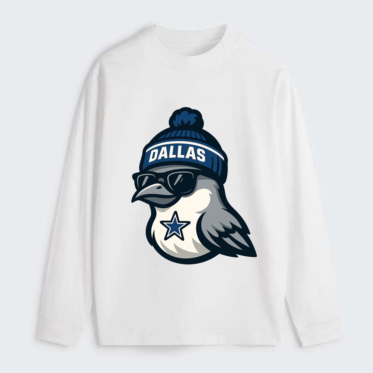 Dallas Mockingbird wearing Cowboys beanie with sheriff star and - Classic Long Sleeve Shirt - White