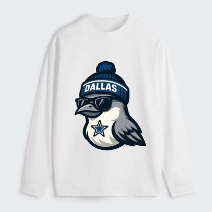 Dallas Mockingbird wearing Cowboys beanie with sheriff star and - Classic Long Sleeve Shirt - White