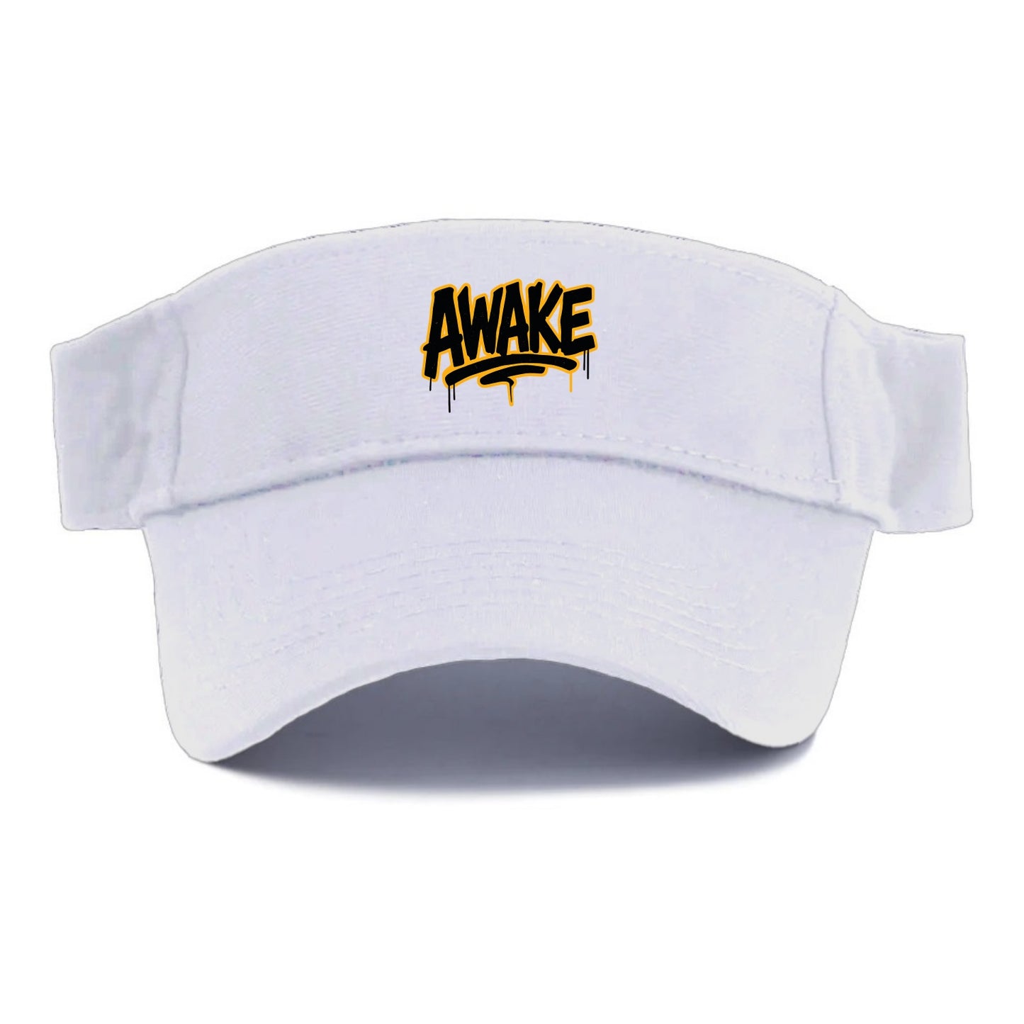 Bold typography design - "AWAKE" - conscious, aware, alert - Visor - White