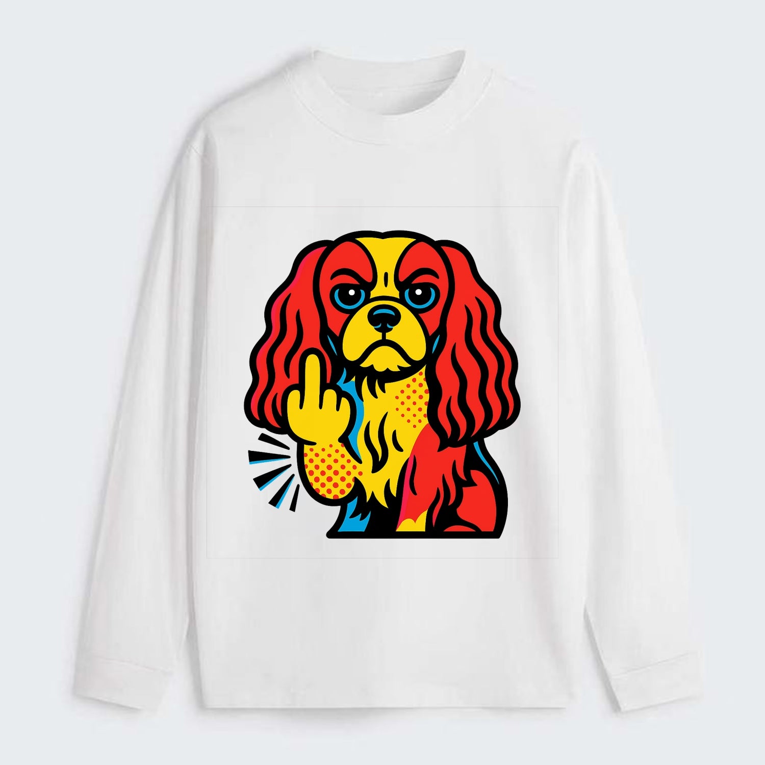 Cavalier King Charles Spaniel with long ears, regal paw giving finger - Classic Long Sleeve Shirt - White