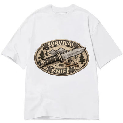 SURVIVAL KNIFE - fixed blade with compass in silver and black , bushcraft - Classic T-shirt - White