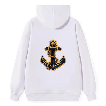 ANCHOR ROPE - classic anchor with rope in navy and gold , sailor - Classic Pullover Hoodie - White