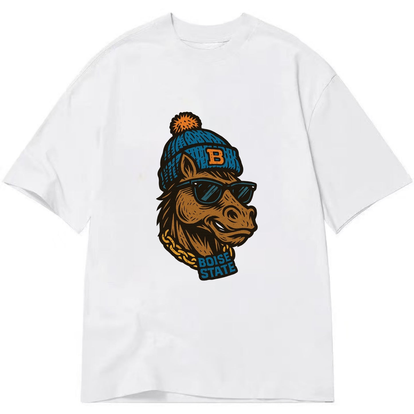 Boise Bronco wearing Boise State beanie with B patch - Classic T-shirt - White