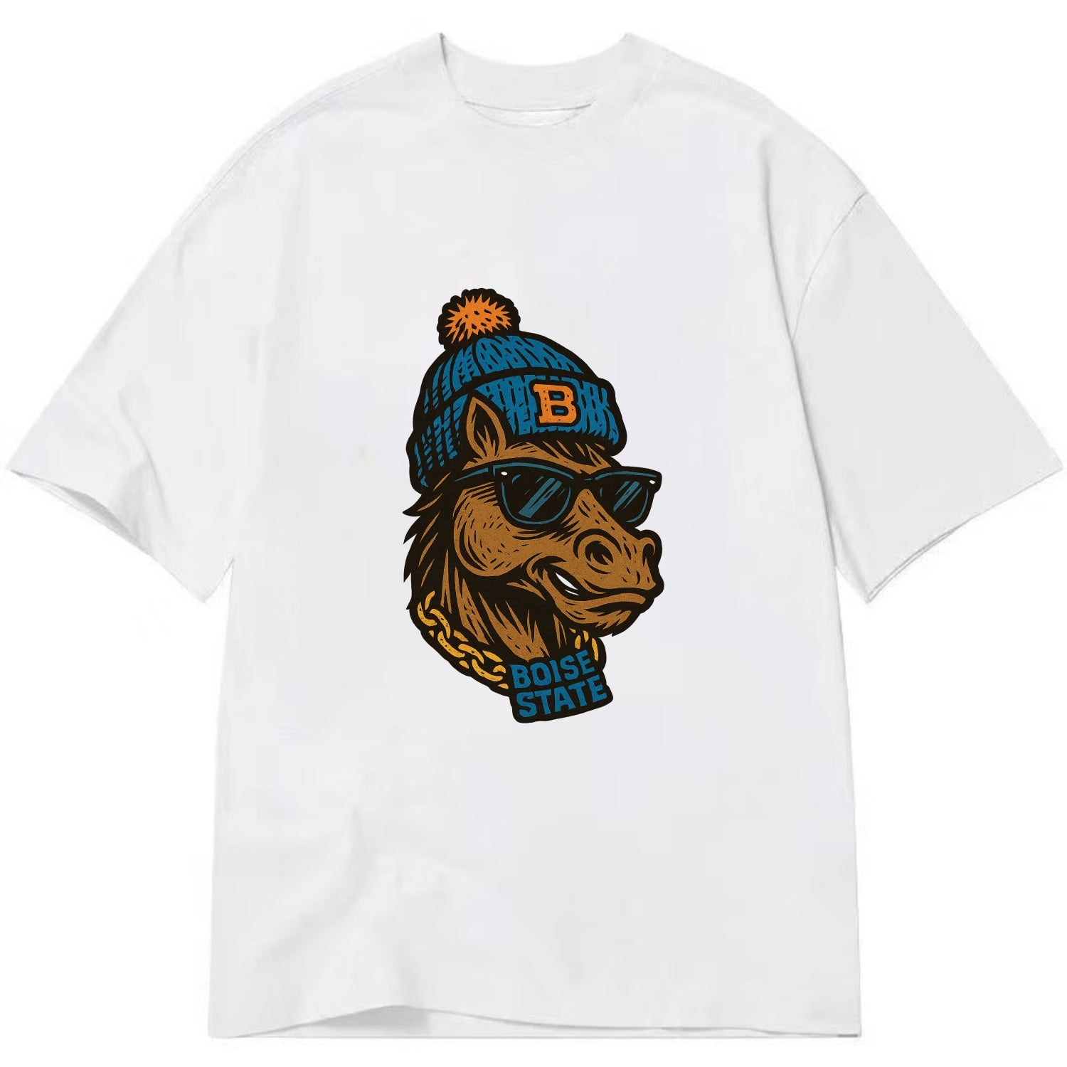 Boise Bronco wearing Boise State beanie with B patch - Classic T-shirt - White