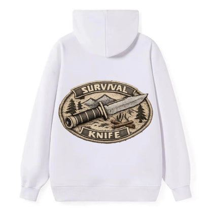SURVIVAL KNIFE - fixed blade with compass in silver and black , bushcraft - Classic Pullover Hoodie - White