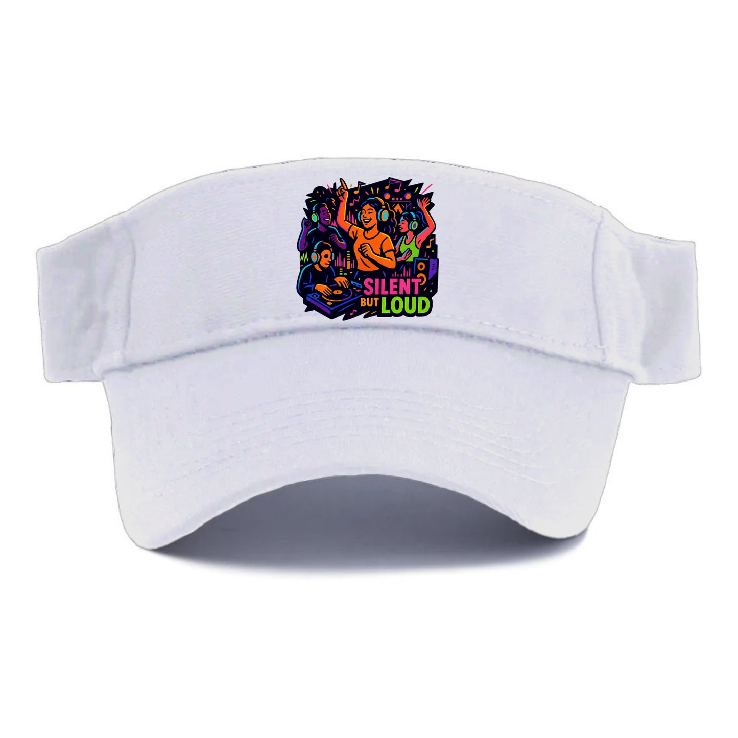 Silent disco dancers with glowing headphones - "Silent But Loud" - unique concert experience - Visor - White