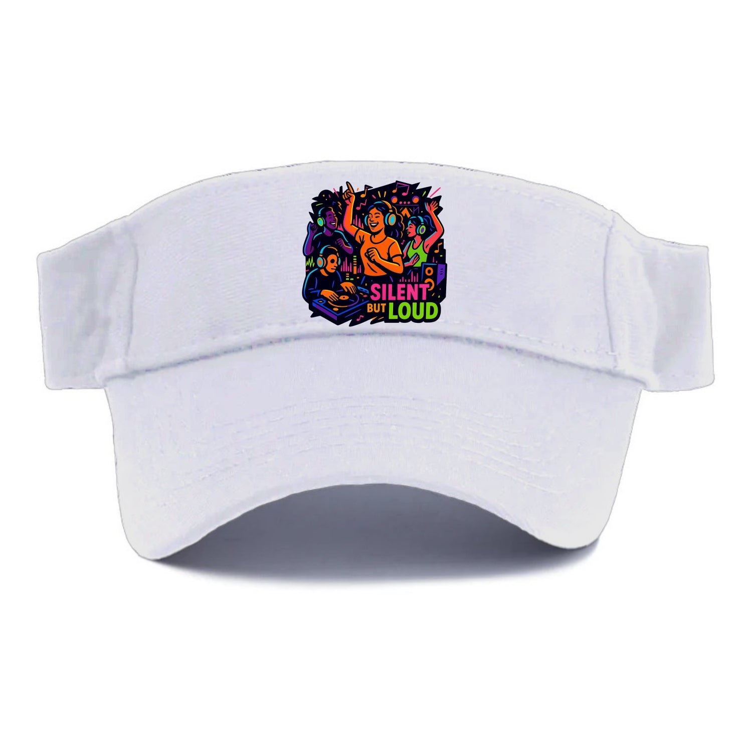 Silent disco dancers with glowing headphones - "Silent But Loud" - unique concert experience - Visor - White