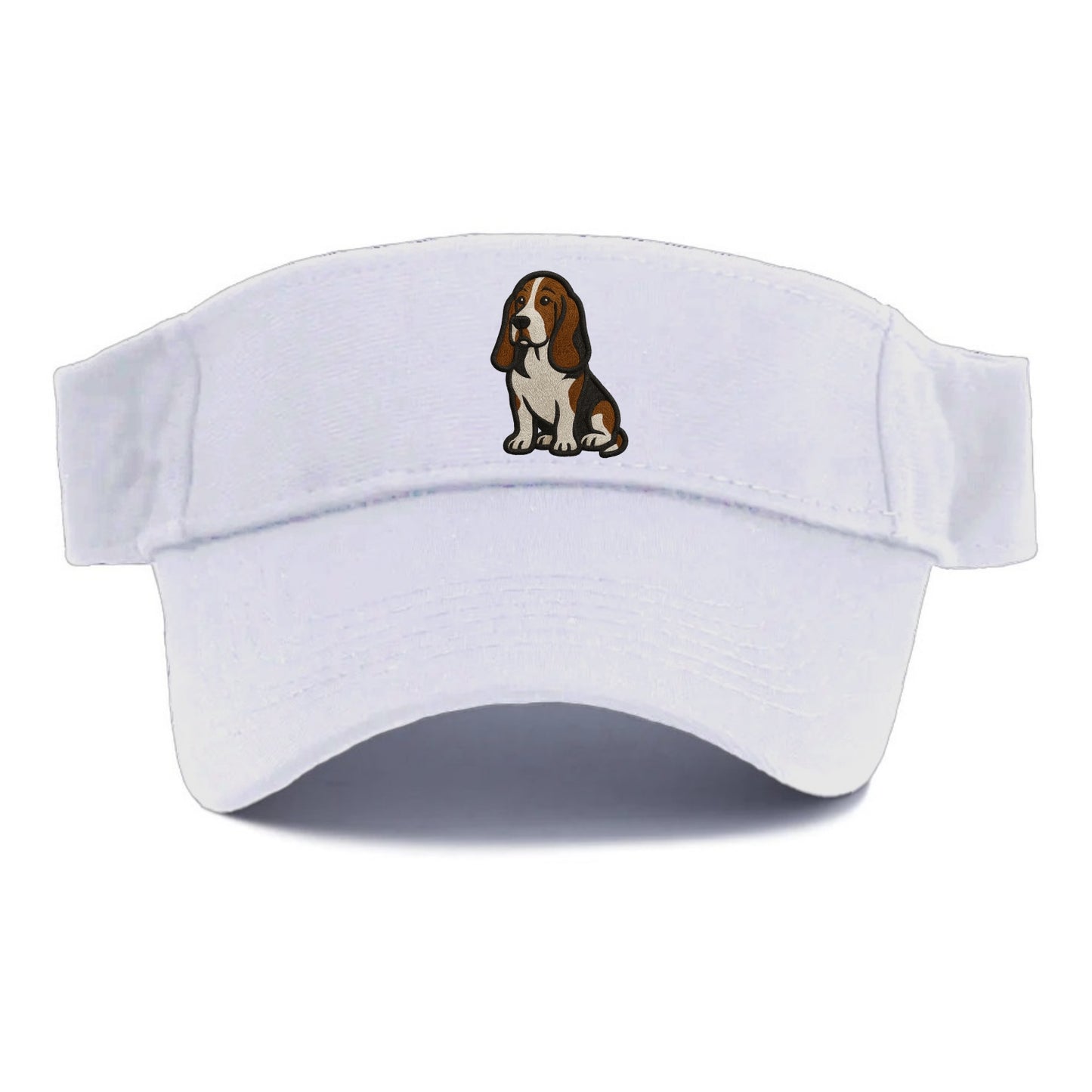 Basset Hound - Tri-color embroidered sit Visor - White