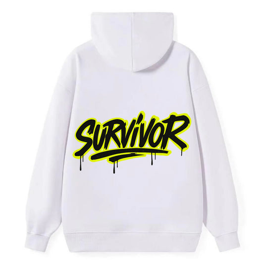 Bold typography design - "SURVIVOR" - overcomer, still standing, made it - Classic Pullover Hoodie - White