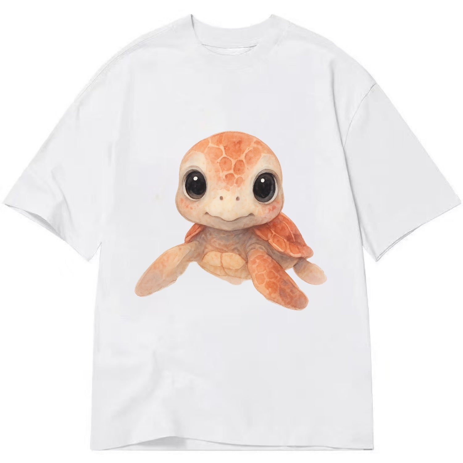 Baby Loggerhead Turtle - reddish-brown shell, big round dark eyes, chunky head, - Classic T-shirt - White