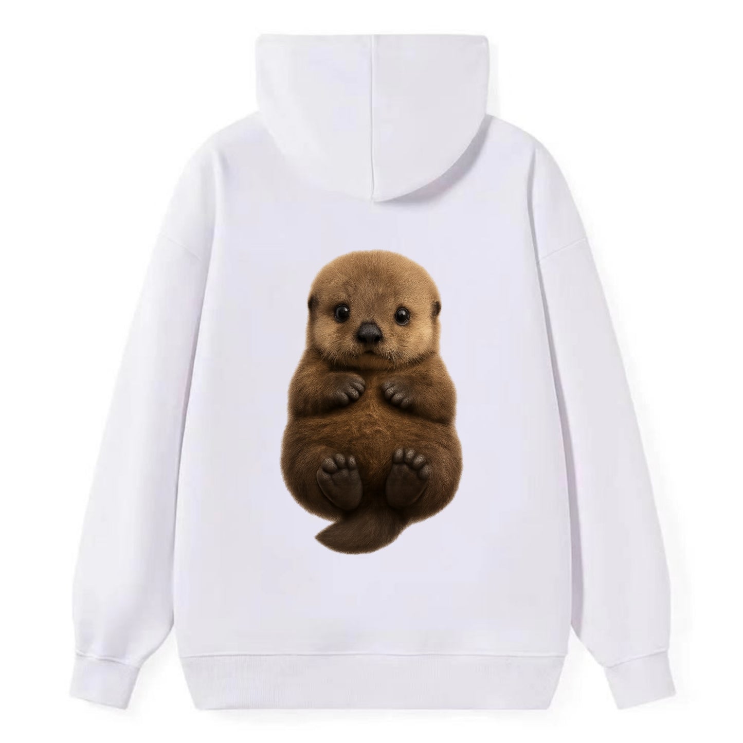 Baby Sea Otter - brown fluffy, floating on back, tiny paws, bright eyes, - Classic Pullover Hoodie - White