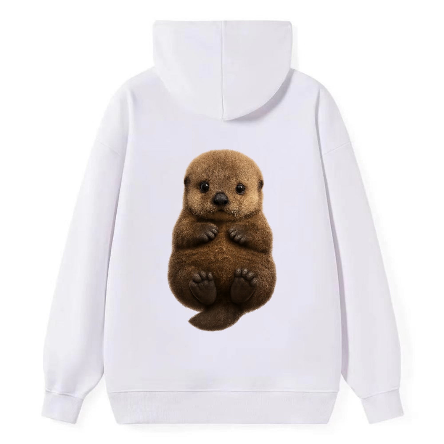 Baby Sea Otter - brown fluffy, floating on back, tiny paws, bright eyes, - Classic Pullover Hoodie - White