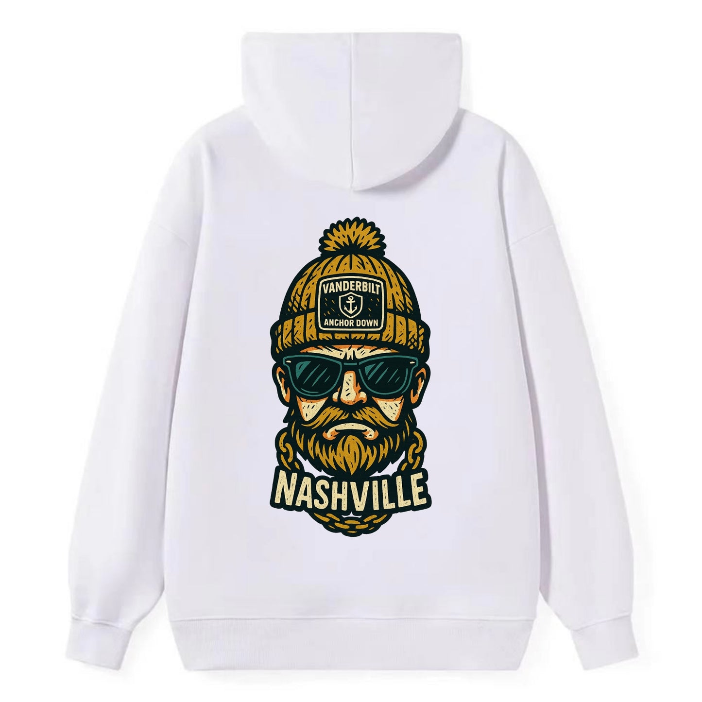 Nashville Commodore wearing Vanderbilt beanie with anchor patch - Classic Pullover Hoodie - White