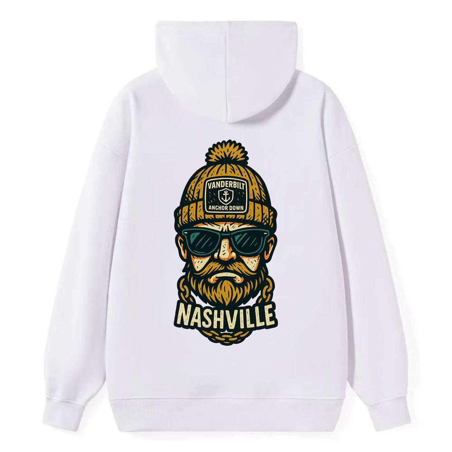 Nashville Commodore wearing Vanderbilt beanie with anchor patch - Classic Pullover Hoodie - White