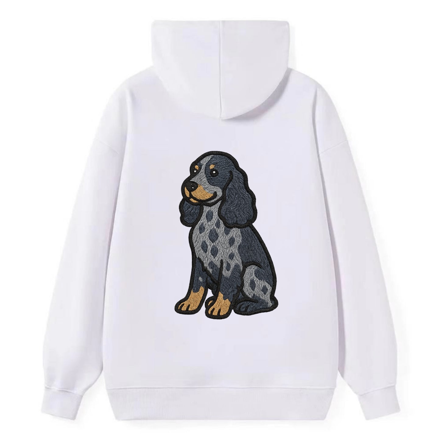 English Cocker Spaniel - Blue roan embroidered sitting pose - Classic Pullover Hoodie - White