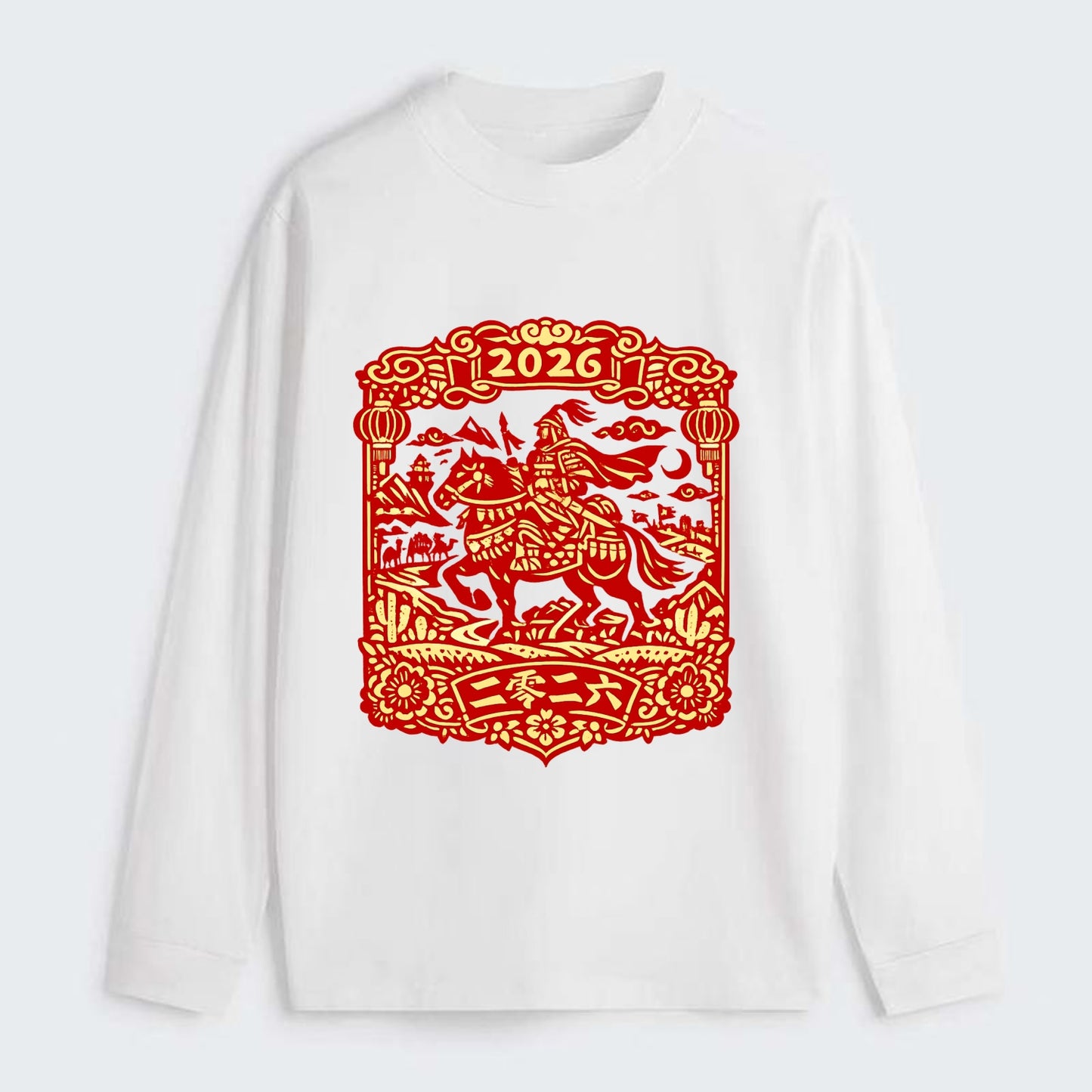 HORSE AND RIDER | Traditional Chinese warrior on horseback | Silk Road - Classic Long Sleeve Shirt - White