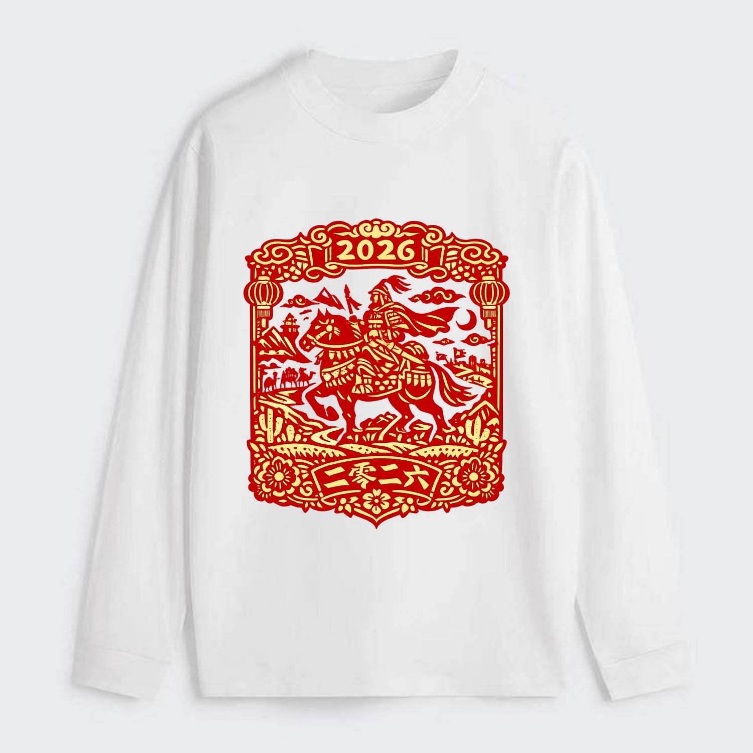 HORSE AND RIDER | Traditional Chinese warrior on horseback | Silk Road - Classic Long Sleeve Shirt - White