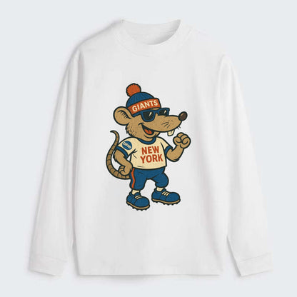 New York Rat wearing Giants beanie with subway patch and wayfarer - Classic Long Sleeve Shirt - White