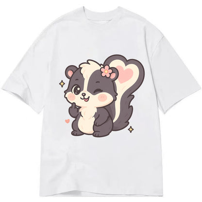 fluffy skunk with heart-shaped tail pattern, one paw up showing sass - Classic T-shirt - White
