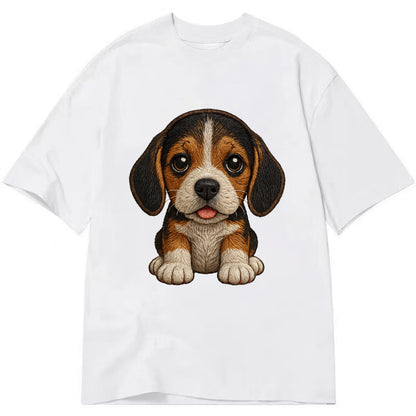 Baby Beagle Puppy - tricolor coat, long droopy ears, big pleading eyes, - Classic T-shirt - White