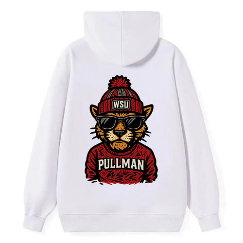Pullman Cougar wearing Washington State beanie with WSU patch - Classic Pullover Hoodie