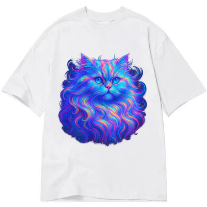 Luxurious Persian cat with flowing fur that refracts into rainbow prisms, soft - Classic T-shirt - White