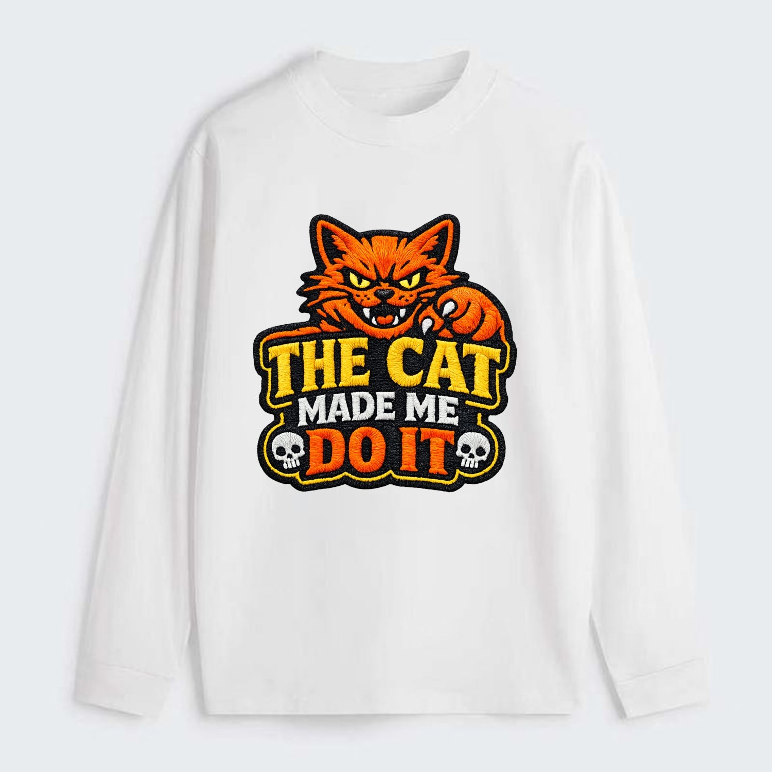 THE CAT MADE ME DO IT - mischievous cat in orange , blame the cat - Classic Long Sleeve Shirt - White
