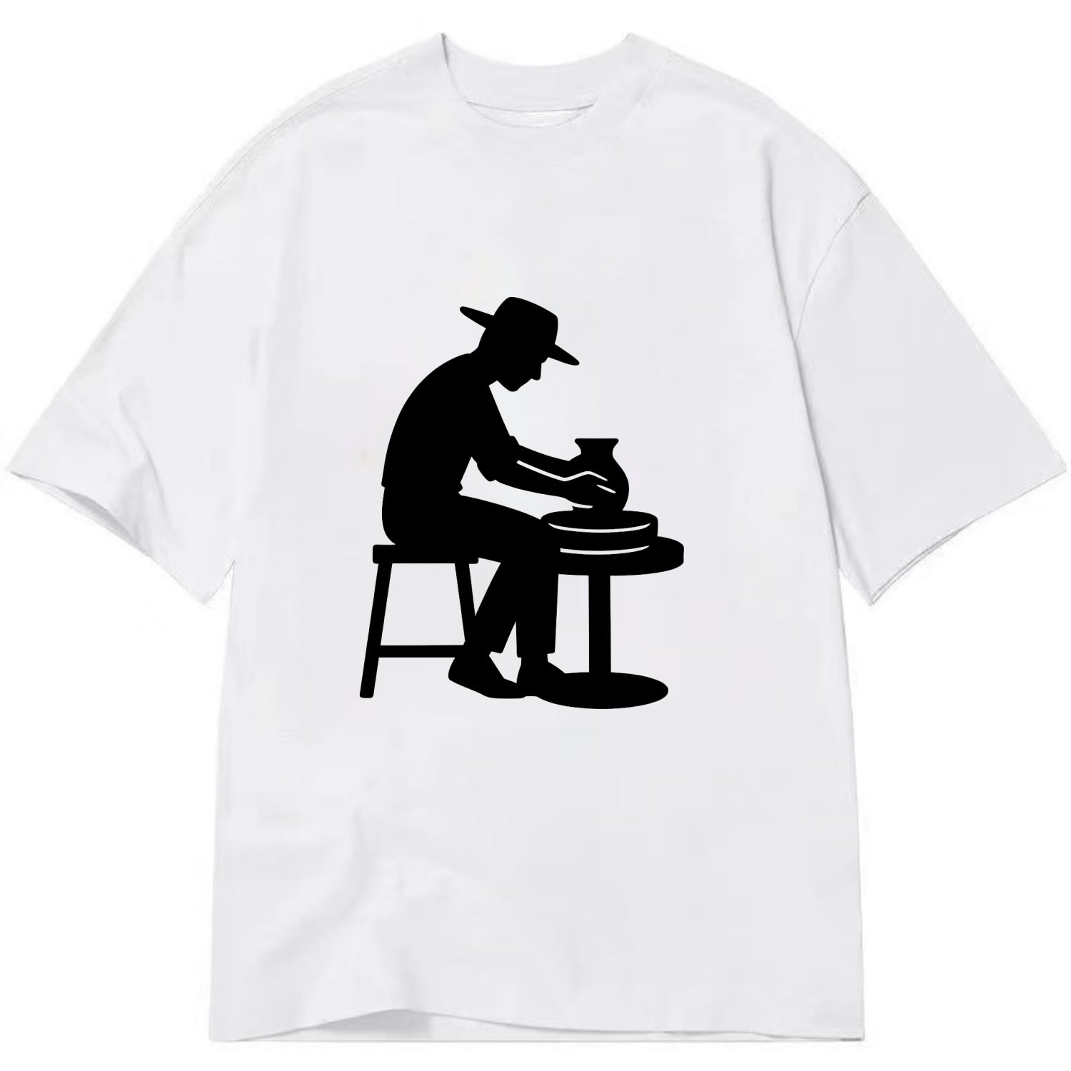 Potter shaping clay on wheel - Classic T-shirt - White